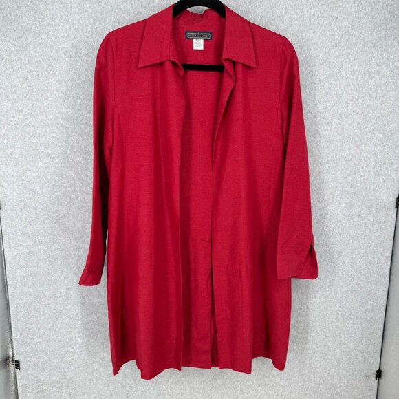 Herman Geist Womens VTG Long Line Open Front Blazer Size 14 Red Linen Blend - Picture 1 of 11